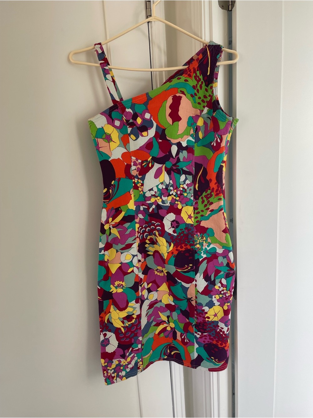 Vintage Versace Multicolor Floral One-Shoulder Bodycon Dress